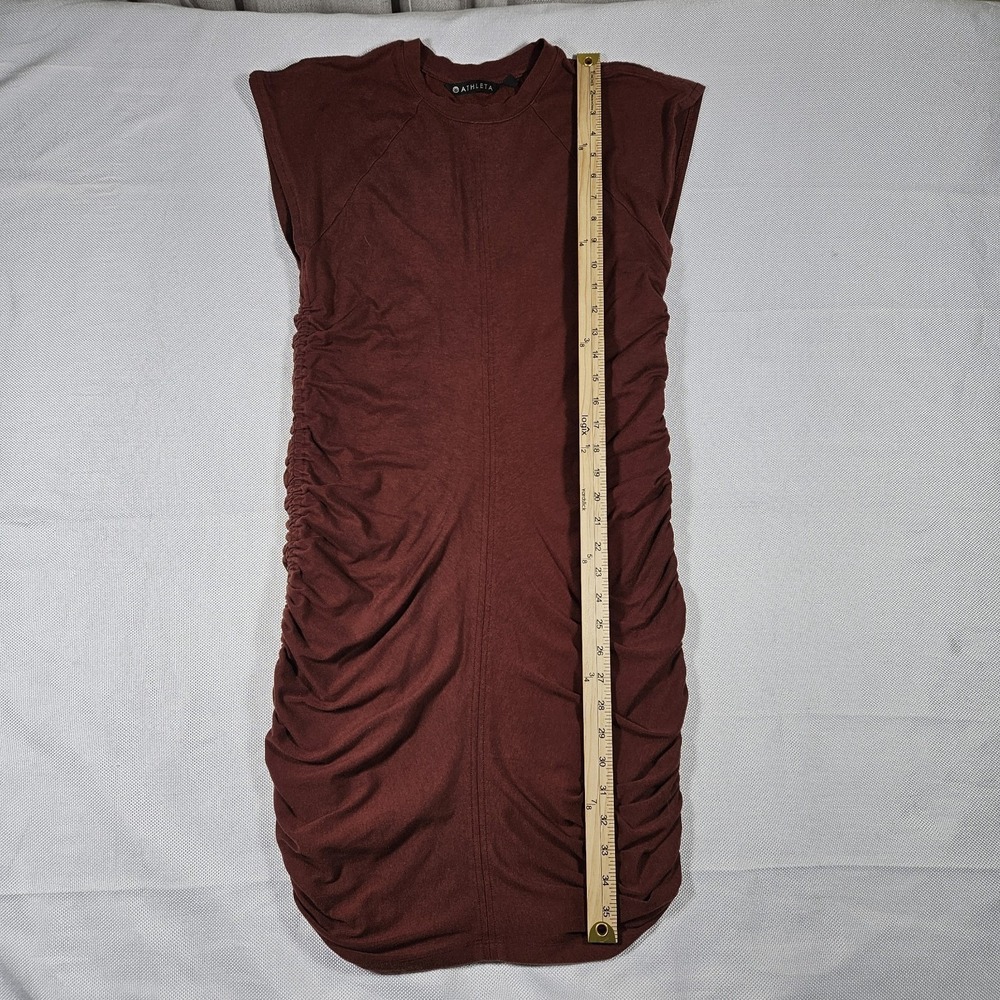 Athleta Presidio Ruched Dress Mahogany Brown Cotton Stretch Medium Summer - Picture 7 of 7